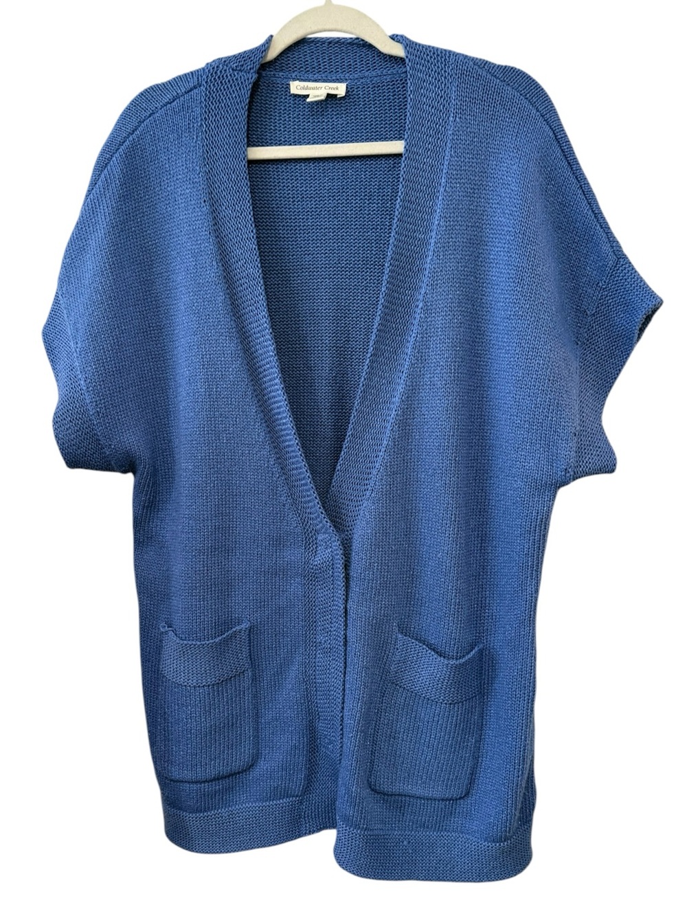 Coldwater Creek Blue Metallic Knit Longline Cardigan Sweater Vest Plus 1X